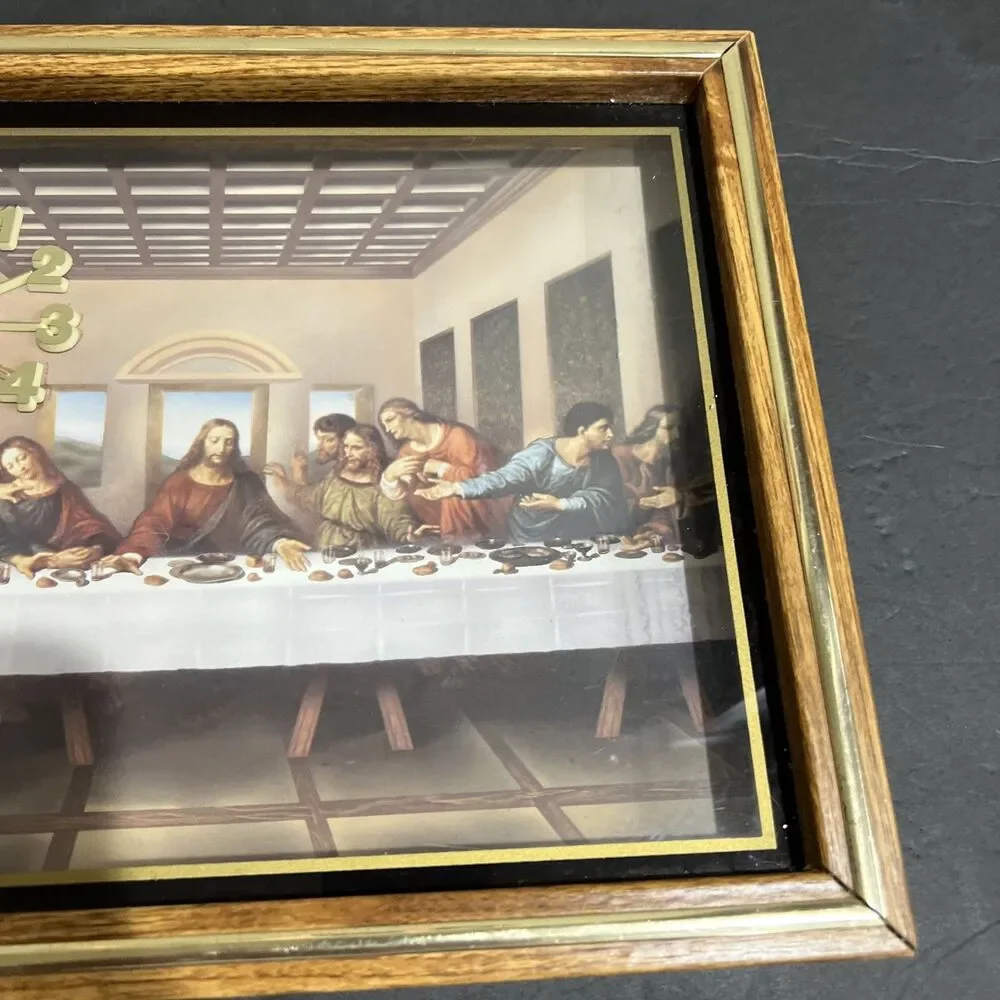 Clock Wall Hanging The Last Supper Shadow Box  Jesus Religious Vintage WORKS